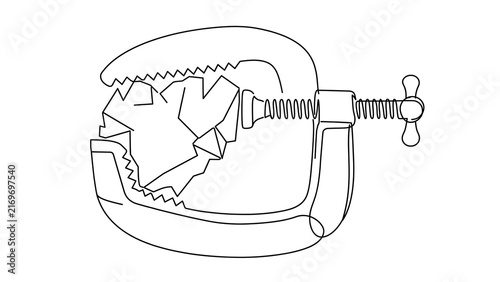 Cartoon clamp crushing paper white background.