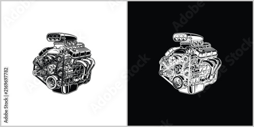 High Performance V8 Engine with Supercharger Graphic