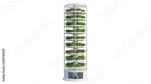 Fotografía Vertical hydroponic gardening system with multiple tiers of fresh green plants i
