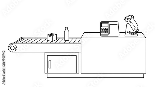 Conveyor belt with products on white background.