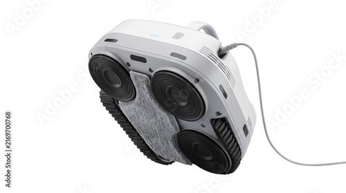 Canvastavla Modern white electric floor cleaning robot featuring dual spinning pads and cord