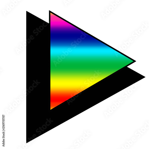 Retro 80s neon Rainbow and black triangles transparent background pride play button