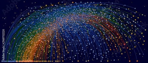 Abstract colorful circular lines on dark blue background