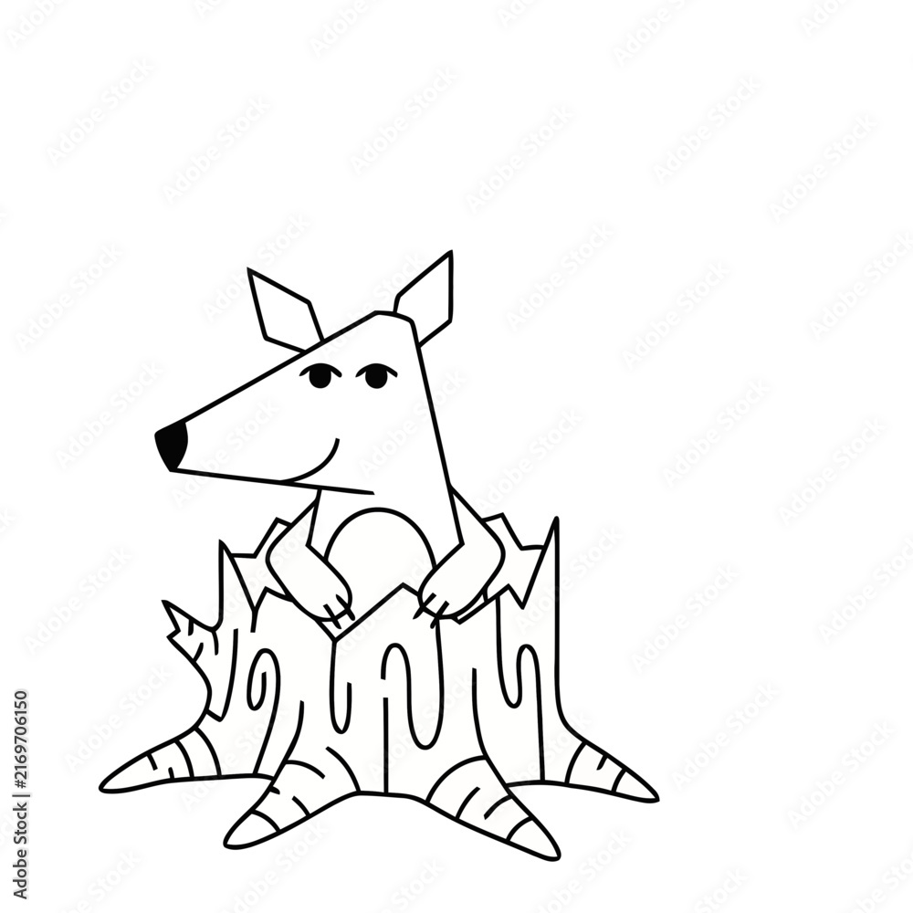 Fototapeta premium Cartoon animal in a tree stump