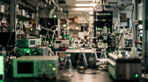 Battery Lab Green Equipment Glassware Blur