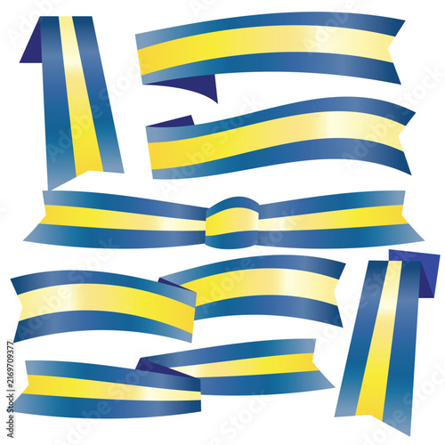 A set of gold and blue ribbons
