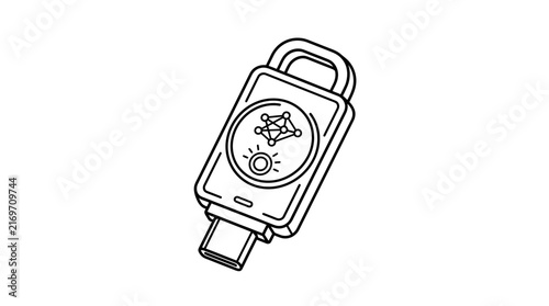 Foto Line art illustration of a secure USB hardware wallet for cryptocurrency storage