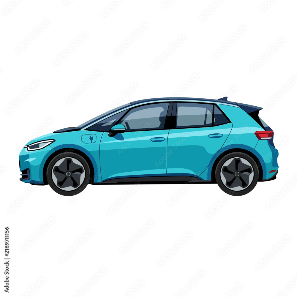 Obraz premium Blue electric car isolated on transparent background