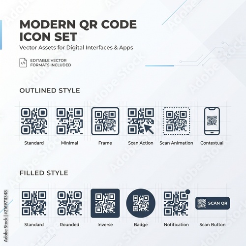 Modern qr code icon set for digital interfaces
