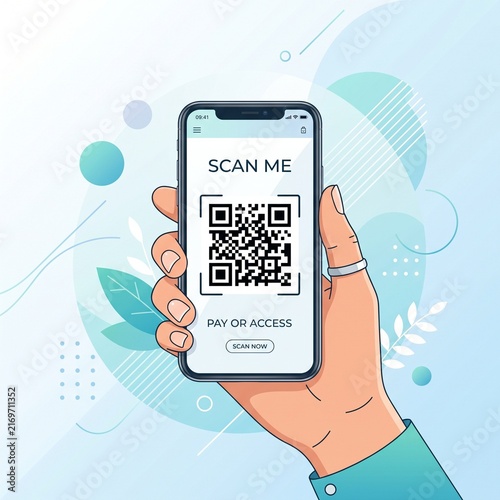 Hand holding phone with qr code for payment access