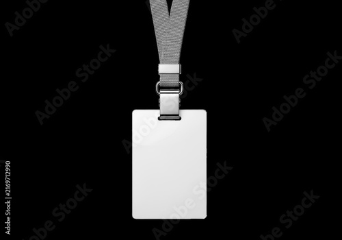 Blank identification badge with grey neck lanyard isolated on transparent background