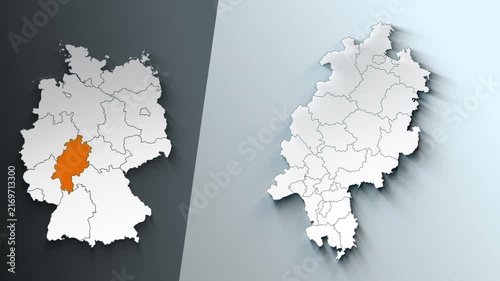 Animated Map of Hesse Region Highlighted Within German with State Borders