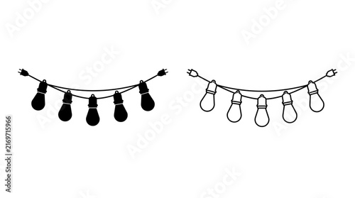 String lights silhouette on a white background two variations displayed