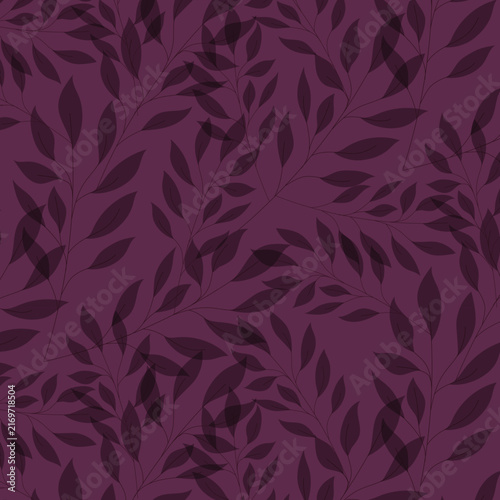 Seamless vector pattern with leafy branches on light background, minimalist botanical repeat in warm tones, ideal for fabric, wallpaper, stationery, wrapping.