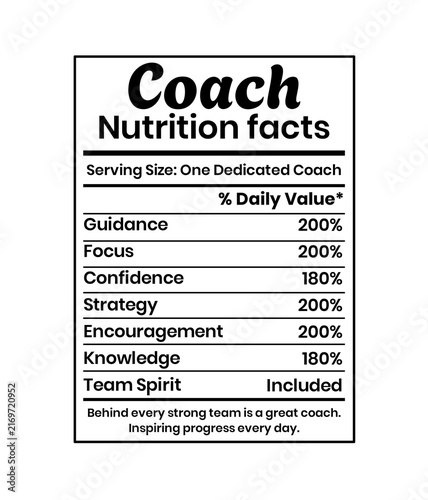Sports Coach Nutrition Label, Fitness Diet Information and Training Graphic