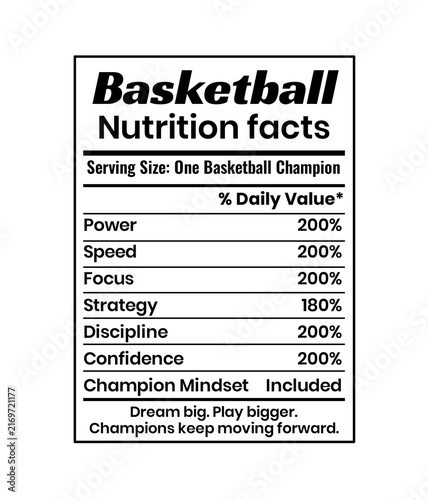 Basketball Athlete Nutrition Label, Fitness Diet Information and Sports Training Graphic