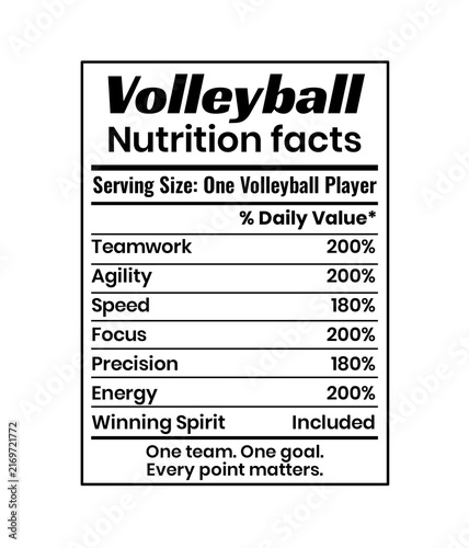 Volleyball Athlete Nutrition Label, Fitness Diet Information and Sports Graphic