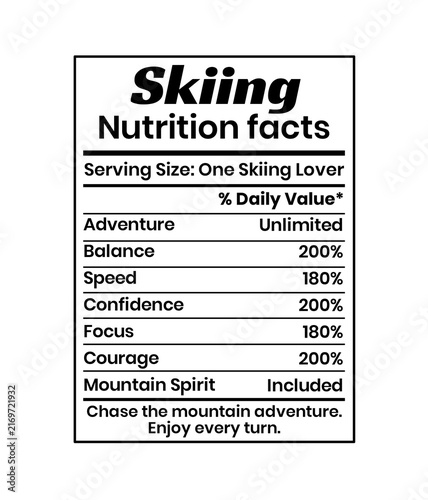 Skiing Fitness Nutrition Graphic, Winter Athlete Diet Facts and Training Artwork