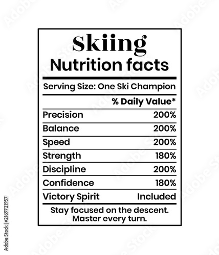 Ski Athlete Nutrition Label, Winter Sports Diet Information and Fitness Design