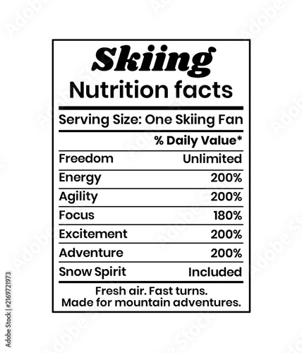 Skiing Nutrition Facts PNG, Winter Athlete Health Graphic for Sports Fitness