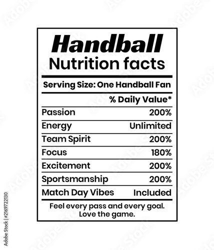 Handball Athlete Nutrition Label, Sports Diet Graphic for Training and Fitness