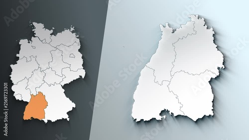 Animated Map of Baden Württemberg Region Highlighted Within German with State Borders