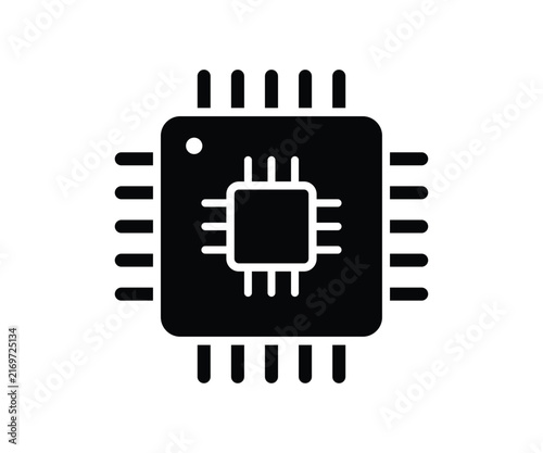 CPU Microchip Processor Icon Flat Vector