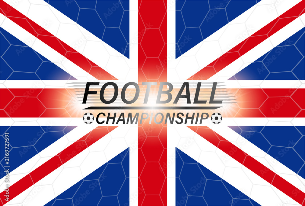 Fototapeta premium Flag of United Kingdom with Soccer Goal Net. United Kingdom Football Championship Concept. Vector Illustration.