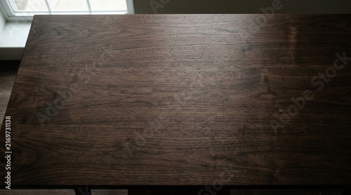 Dark Wood Table Surface Top View Copy Space Natural Light