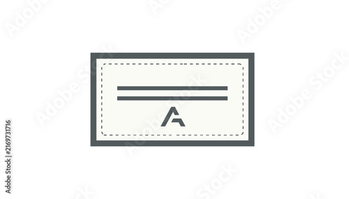 Minimalist design of an entrance ticket or coupon outline with a dashed border and stylized letter A, on a clean grey frame.