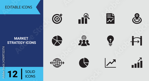 Market Research and Market Strategy Icon Set for Consumer Insights Trend Analysis and Niche Targeting