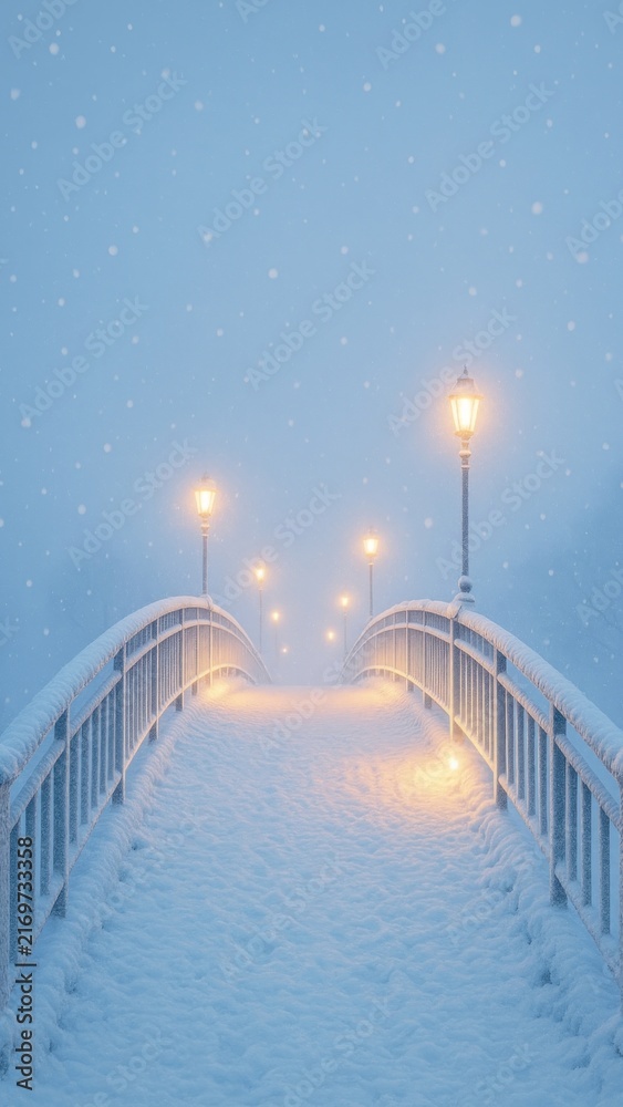 Fototapeta premium Serene snowy bridge scene
