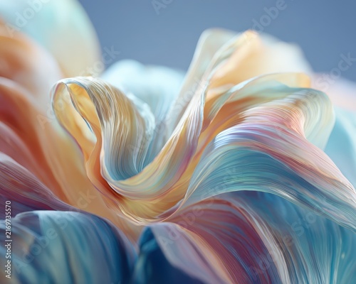 Abstract Fabric Waves: A close-up macro shot of flowing, draped fabric with soft, pastel color gradients, creating an abstract and ethereal texture.