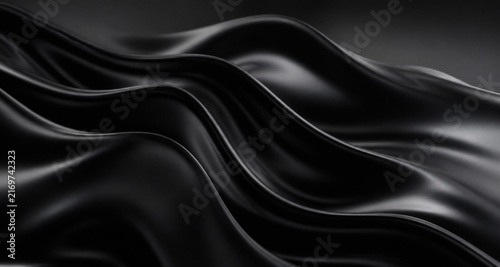 Abstract background of smooth elegant black silk or satin texture with waves and folds, luxury fabric background for design
