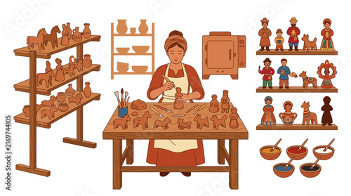 Artisan Crafting Traditional Clay Figurines in Workshop