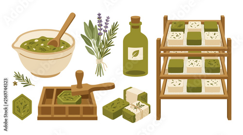 Natural Organic Herbal Soap Making Process with Dried Herbs and Essential Oils