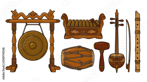 Traditional Indonesian Gamelan Musical Instruments Set