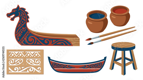 Traditional Coastal Cultural Art Craft Objects with Decorative Boat Ornaments