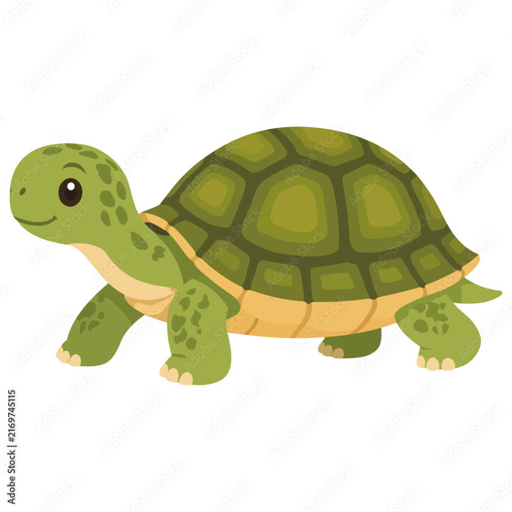 Obraz premium Green Turtle Walking With Brown Shell Pet Reptile Animal Leg Head Tail Slow Creature Terrarium Companion