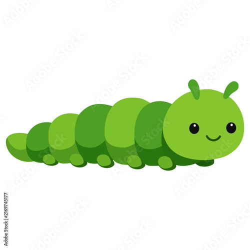 Long Green Caterpillar Crawling Forward with Segmented Body, Tiny Legs, Nature Insect, Garden Wildlife Creature