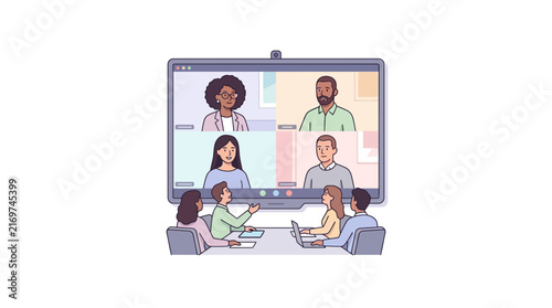 Team Video Conference Vector Illustration