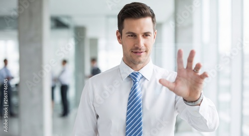 Businessman interacting with invisible augmented display