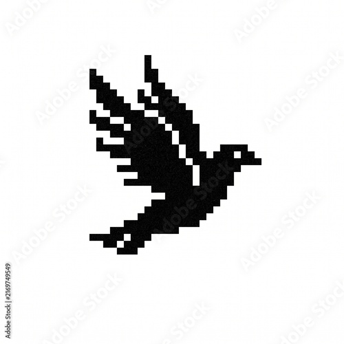 Black pixelated bird silhouette flying