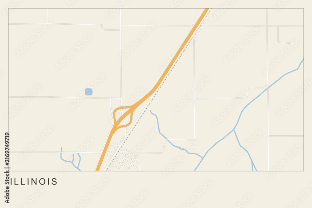 Obraz premium Minimalist map of a highway interchange and rural landscape in illinois, stylized vector illustration of road infrastructure