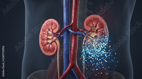 3d illustration of human kidneys with vascular system anatomy detail