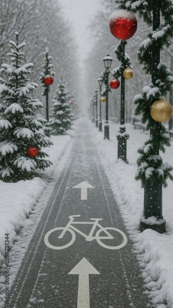 Fototapeta premium Festive snowy path scene mobile wallpaper