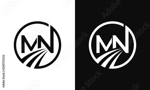 Modern mn monogram  Initial Logo with circular framing and flowing strokes.Minimal Monogram Identity Designs. Vector illustration.