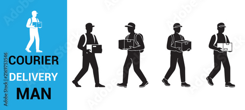 Package delivery man silhouette vector set for courier and logistics service illustration eps 10