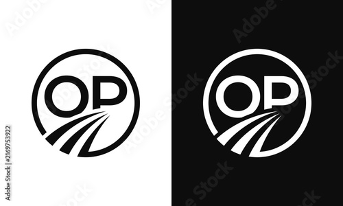 Modern op monogram  Initial Logo with circular framing and flowing strokes.Minimal Monogram Identity Designs. Vector illustration.