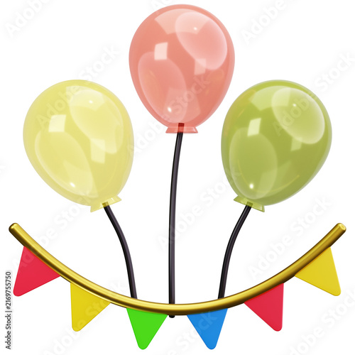 Balloons And Bunting Flags 3D Illustrations